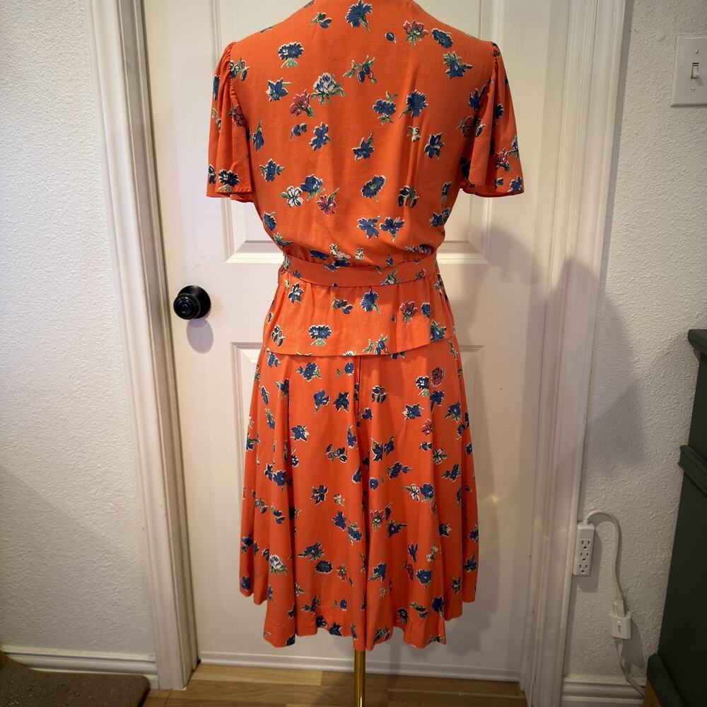 Orange Floral Vintage Top/Skirt Set Size Small 40’s or 70’s Cottagecore - Picture 5 of 16
